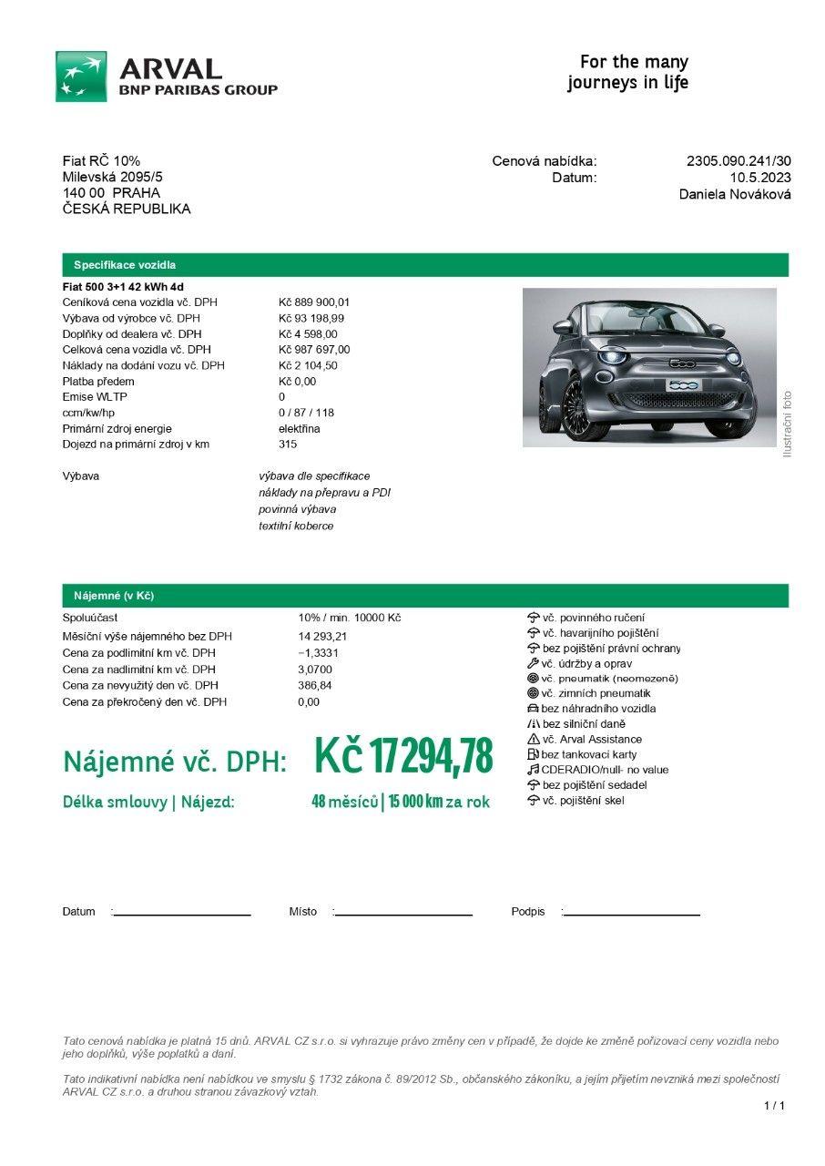 Fiat osobní 500e BEV Icon 3+1 320km 42 kWh 118k *330* k
