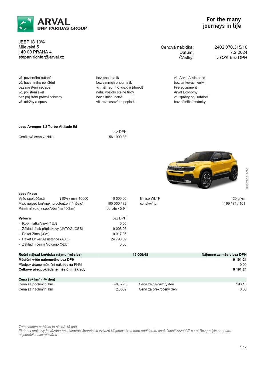 Jeep Avenger 1.2 Turbo 100k MT6 Altitude *870* ek
