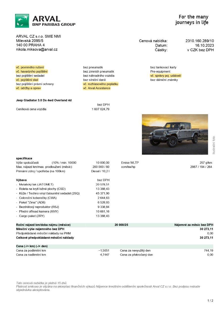 Jeep Gladiator 3.0 CRD V6 264k AT8 ZF OVERLAND MY23 *741* ek